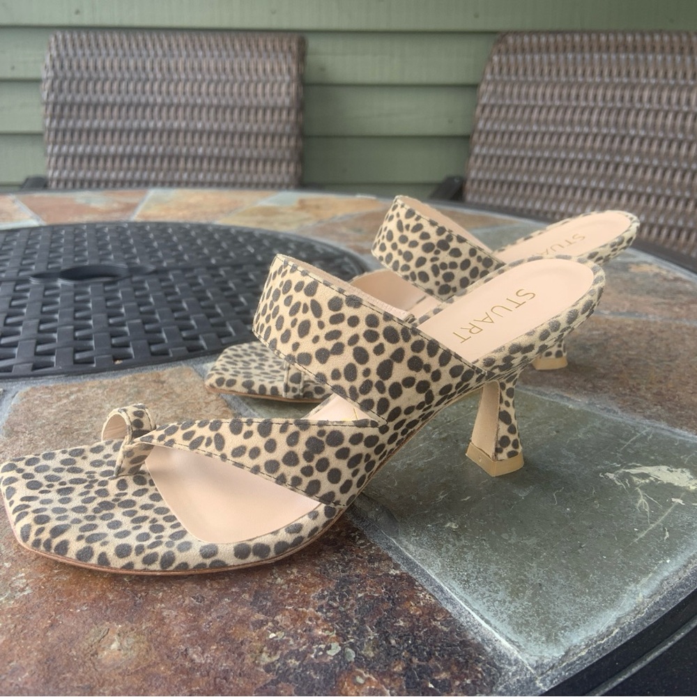 Stuart Weitzman Leopard Print Kitten Heel Sandals - Picture 12 of 14